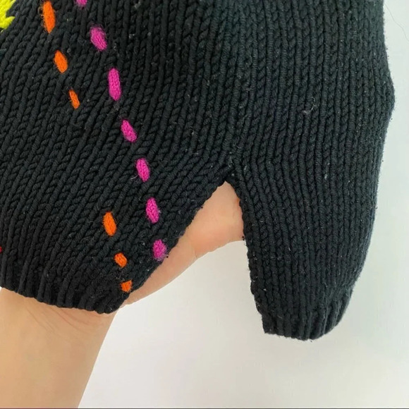 Vintage 90s Argyle Pullover Sweater Mockneck Oversized Womens Size Medium Black - Picture 10 of 16